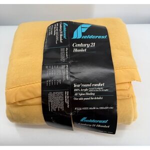 Fieldcrest Century 21 Blanket Full Size Yellow Vintage Acrylic NylonBinding New